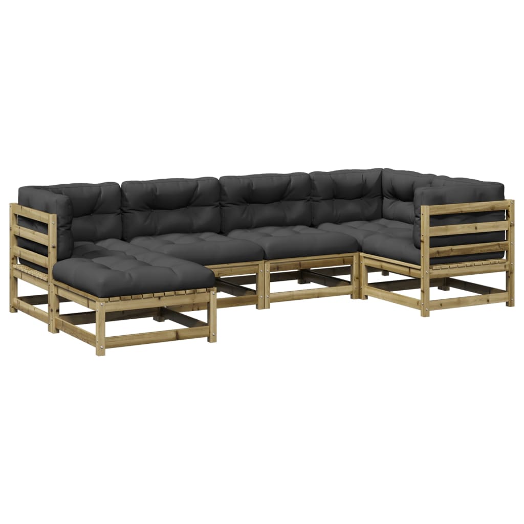 6-delige Loungeset met kussens geïmpregneerd grenenhout Tuinsets | Creëer jouw Trendy Thuis | Gratis bezorgd & Retour | Trendy.nl