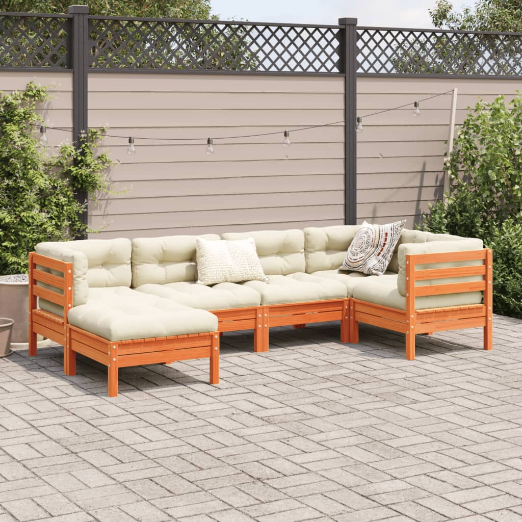 6-delige Loungeset met kussens massief grenenhout wasbruin Tuinsets | Creëer jouw Trendy Thuis | Gratis bezorgd & Retour | Trendy.nl