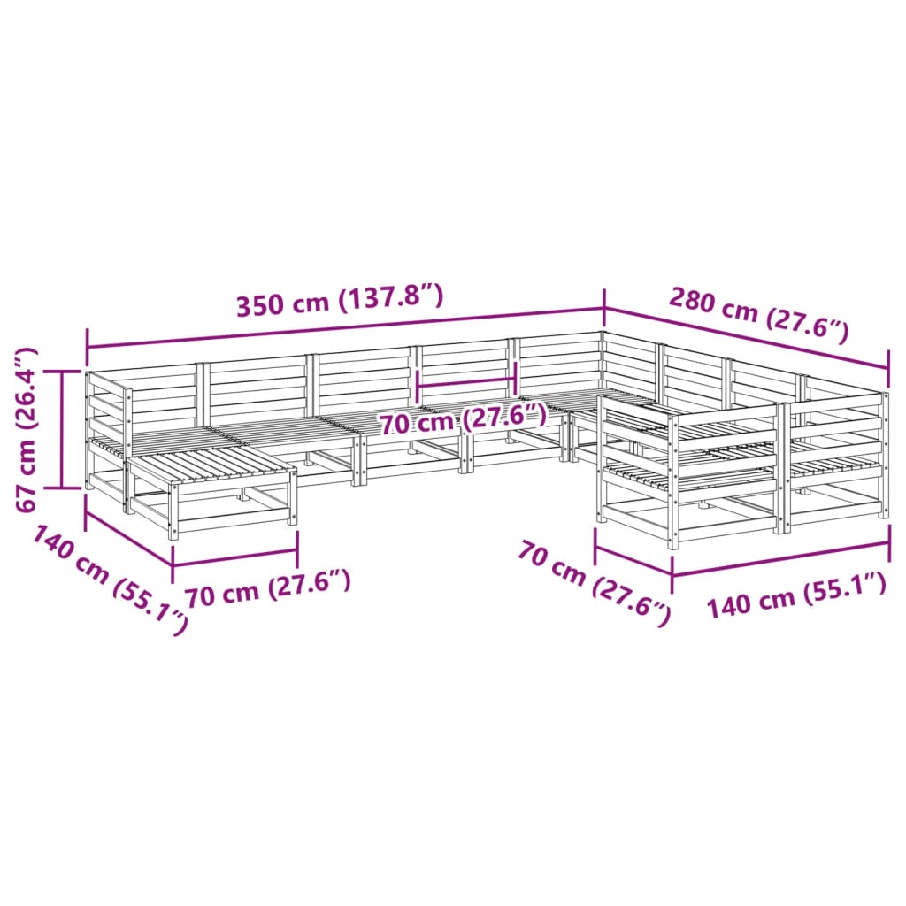 10-delige Loungeset massief grenenhout Tuinsets | Creëer jouw Trendy Thuis | Gratis bezorgd & Retour | Trendy.nl