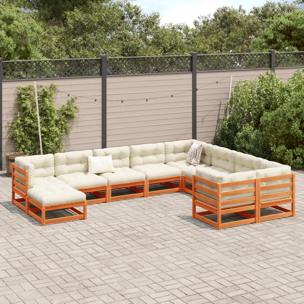 10-delige Loungeset met kussens massief grenenhout wasbruin Tuinsets | Creëer jouw Trendy Thuis | Gratis bezorgd & Retour | Trendy.nl