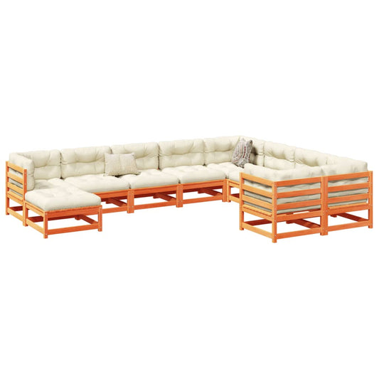 10-delige Loungeset met kussens massief grenenhout wasbruin Tuinsets | Creëer jouw Trendy Thuis | Gratis bezorgd & Retour | Trendy.nl