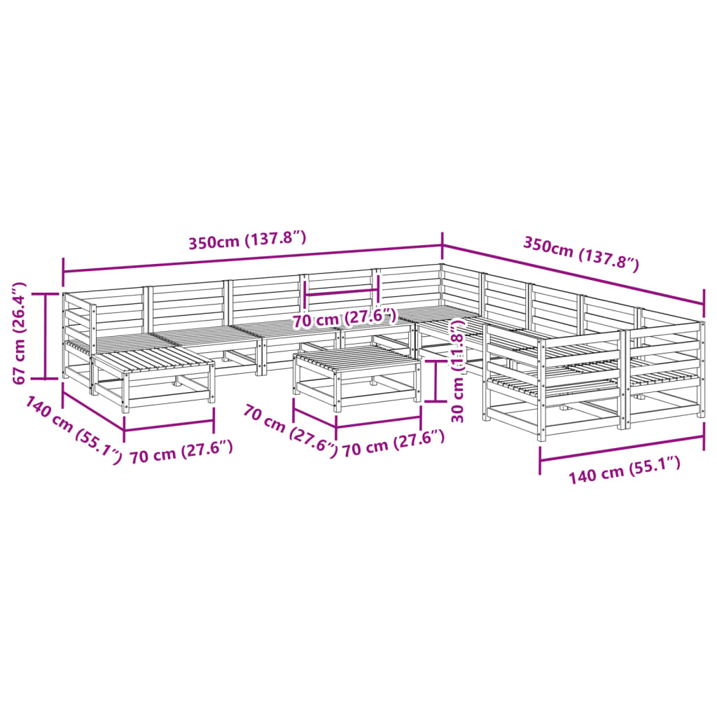 12-delige Loungeset massief grenenhout wasbruin Tuinsets | Creëer jouw Trendy Thuis | Gratis bezorgd & Retour | Trendy.nl