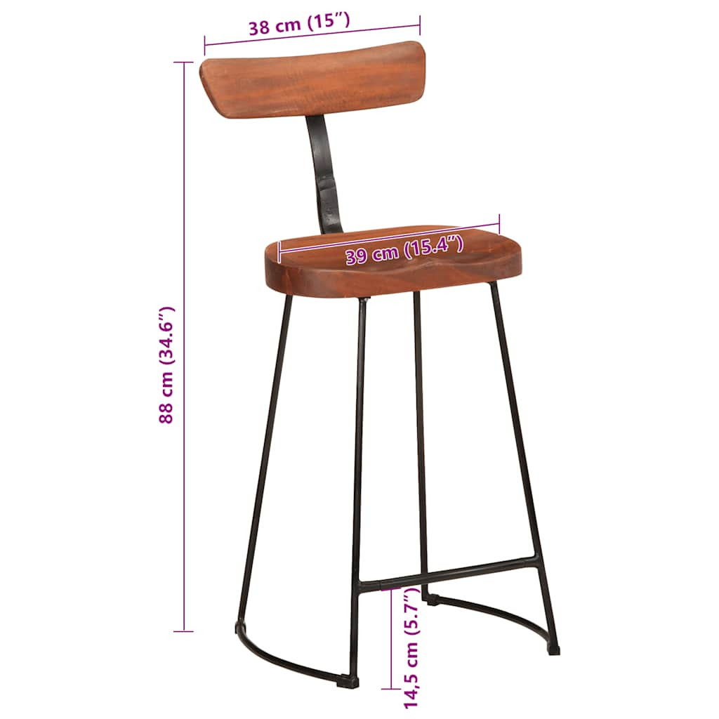 Barkrukken 2 st 49x43x88 cm massief mangohout