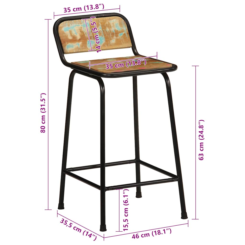 Barkrukken 4 st 46x35,5x80 cm massief gerecycled hout