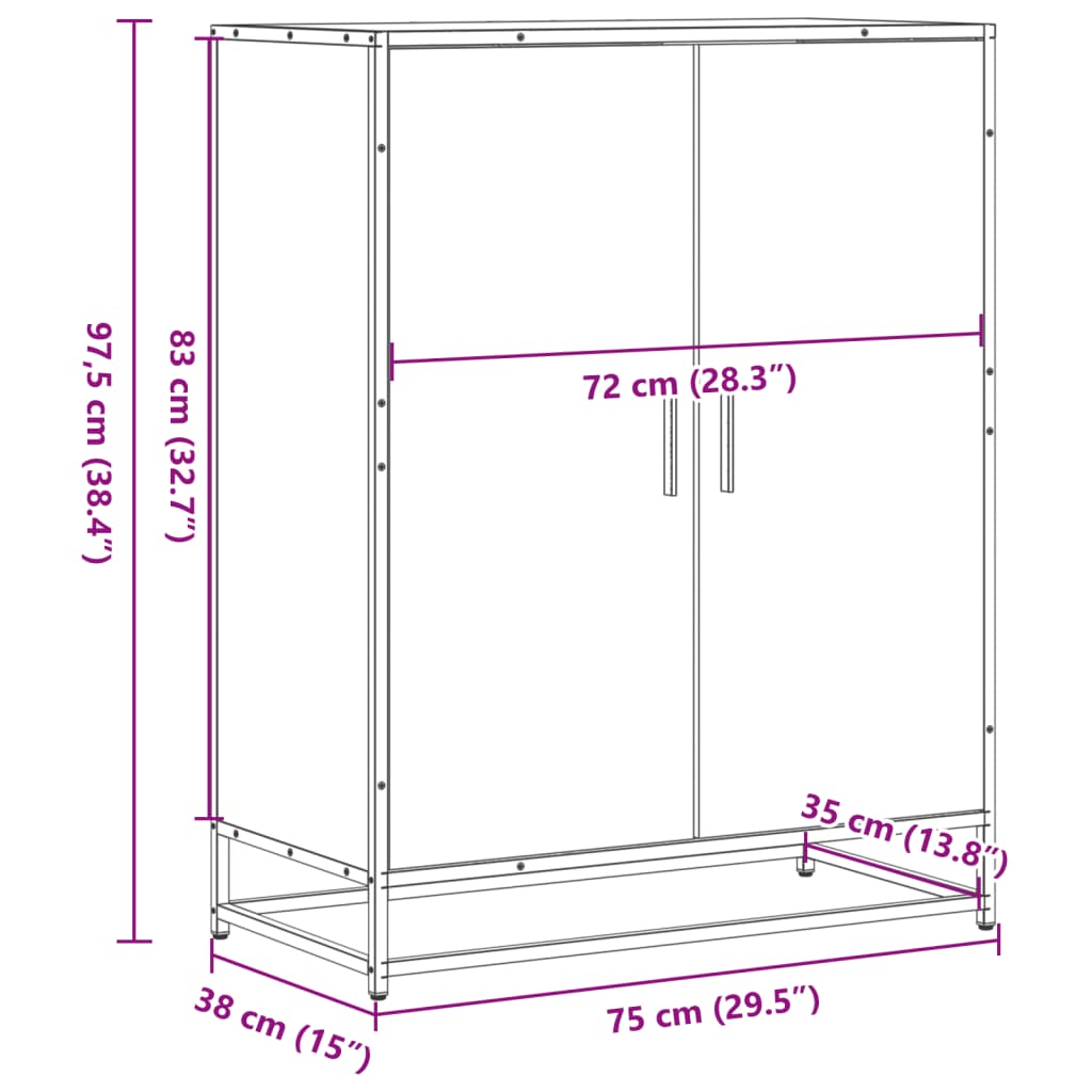 Schoenenkast 75x38x97,5 cm bewerkt hout en metaal zwart