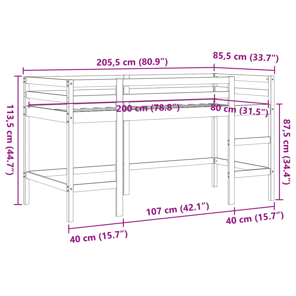 Kinderhoogslaper met ladder 80x200 cm massief grenenhout bruin Bedden & bedframes | Creëer jouw Trendy Thuis | Gratis bezorgd & Retour | Trendy.nl