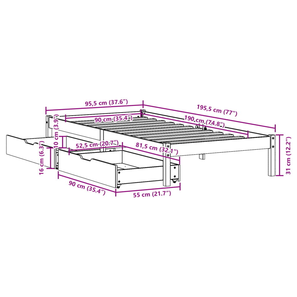 Bedframe zonder matras massief grenenhout wasbruin 90x190 cm Bedden & bedframes | Creëer jouw Trendy Thuis | Gratis bezorgd & Retour | Trendy.nl