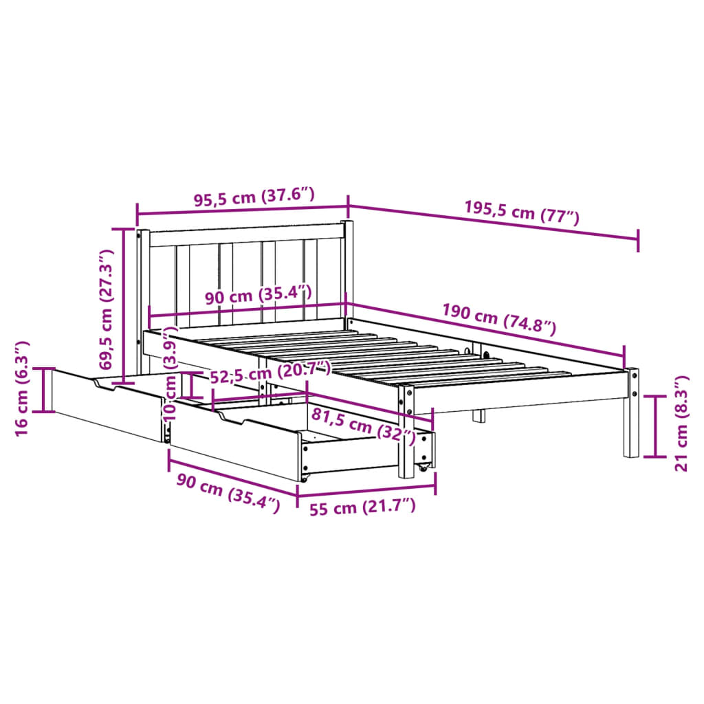 Bedframe zonder matras massief grenenhout wasbruin 90x190 cm Bedden & bedframes | Creëer jouw Trendy Thuis | Gratis bezorgd & Retour | Trendy.nl