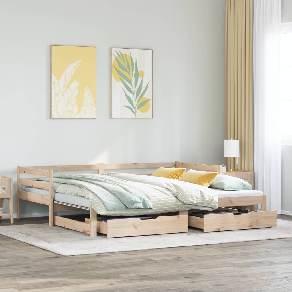 Slaapbank met onderschuifbed en lades 90x190 cm grenenhout Bedden & bedframes | Creëer jouw Trendy Thuis | Gratis bezorgd & Retour | Trendy.nl