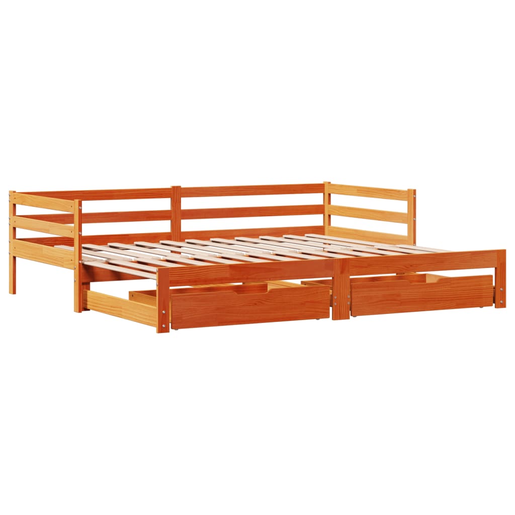 Slaapbank onderschuifbed en lades 90x190 cm grenenhout wasbruin Bedden & bedframes | Creëer jouw Trendy Thuis | Gratis bezorgd & Retour | Trendy.nl