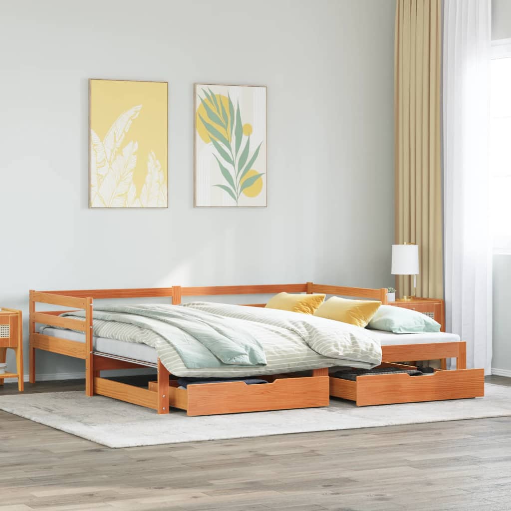 Slaapbank onderschuifbed en lades 90x190 cm grenenhout wasbruin Bedden & bedframes | Creëer jouw Trendy Thuis | Gratis bezorgd & Retour | Trendy.nl