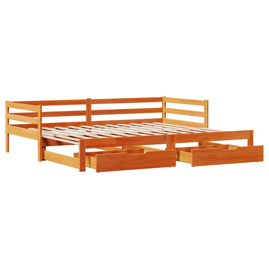 Slaapbank onderschuifbed en lades 90x190 cm grenenhout wasbruin Bedden & bedframes | Creëer jouw Trendy Thuis | Gratis bezorgd & Retour | Trendy.nl