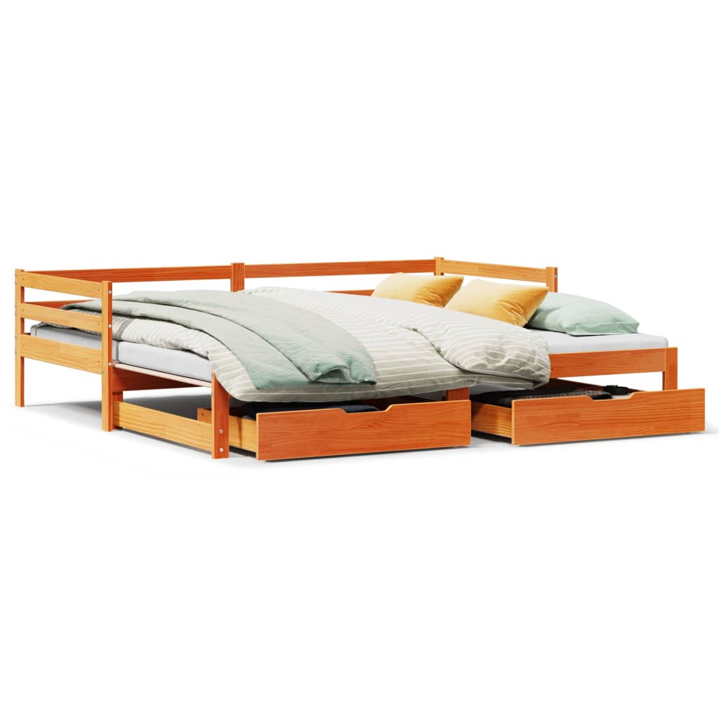 Slaapbank onderschuifbed en lades 90x190 cm grenenhout wasbruin Bedden & bedframes | Creëer jouw Trendy Thuis | Gratis bezorgd & Retour | Trendy.nl