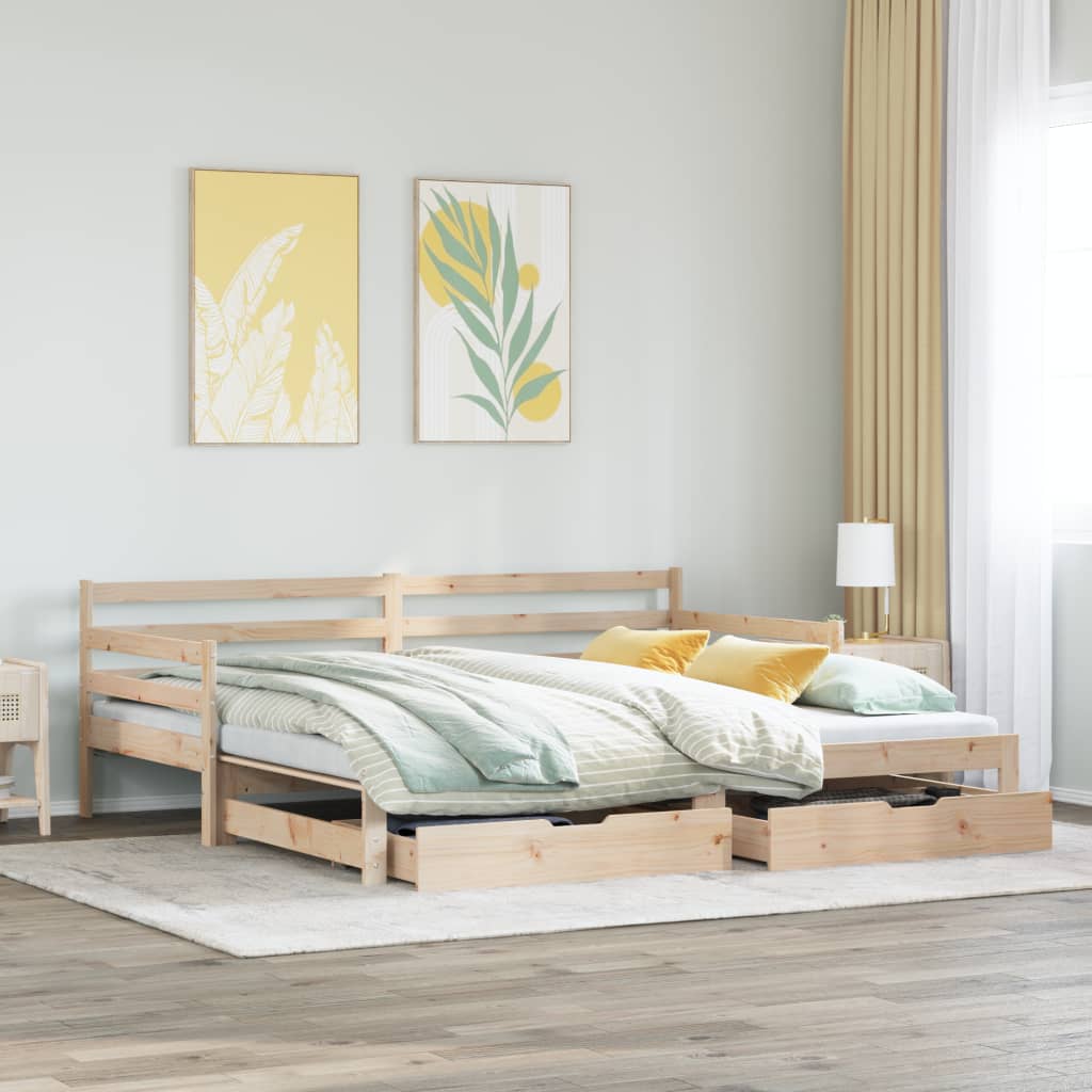 Slaapbank met onderschuifbed en lades 90x190 cm grenenhout Bedden & bedframes | Creëer jouw Trendy Thuis | Gratis bezorgd & Retour | Trendy.nl