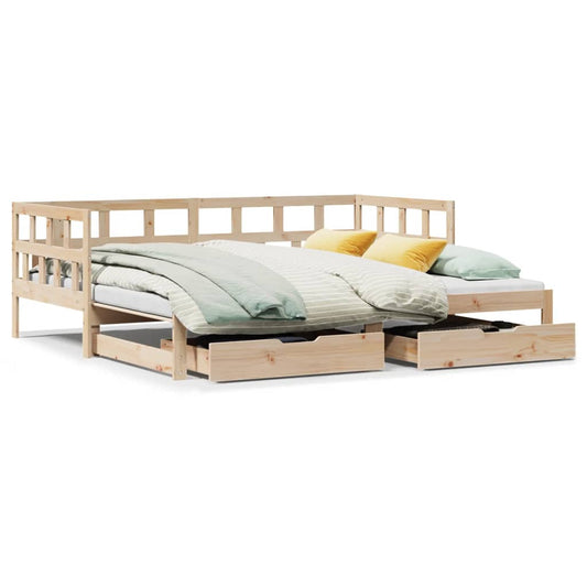 Slaapbank met onderschuifbed en lades 90x190 cm grenenhout Bedden & bedframes | Creëer jouw Trendy Thuis | Gratis bezorgd & Retour | Trendy.nl