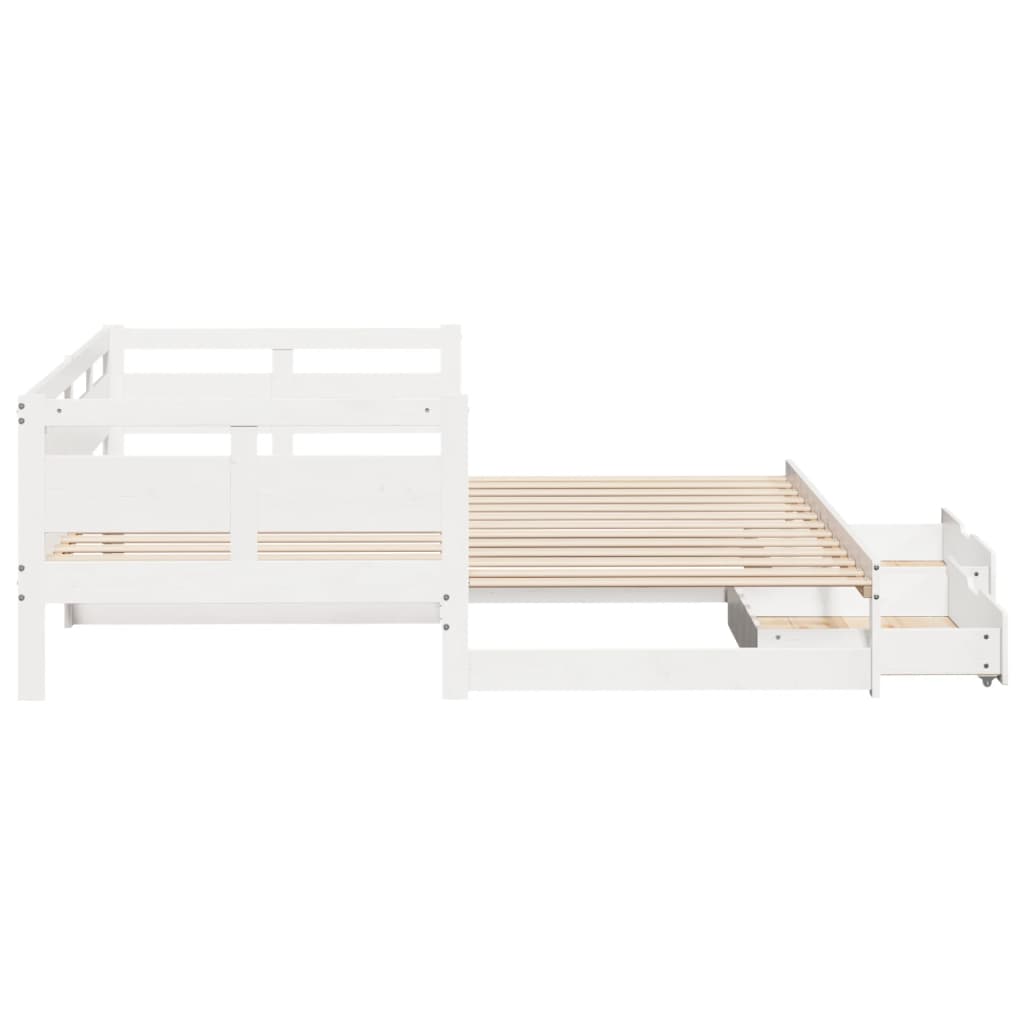 Slaapbank met onderschuifbed/lades zonder matras 90x190 cm wit