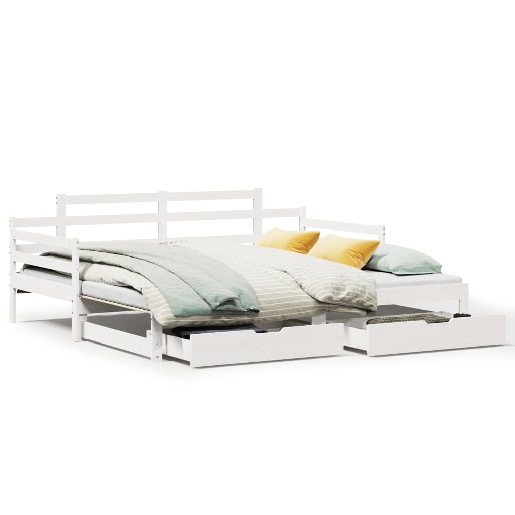 Slaapbank met onderschuifbed/lades zonder matras 90x190 cm wit