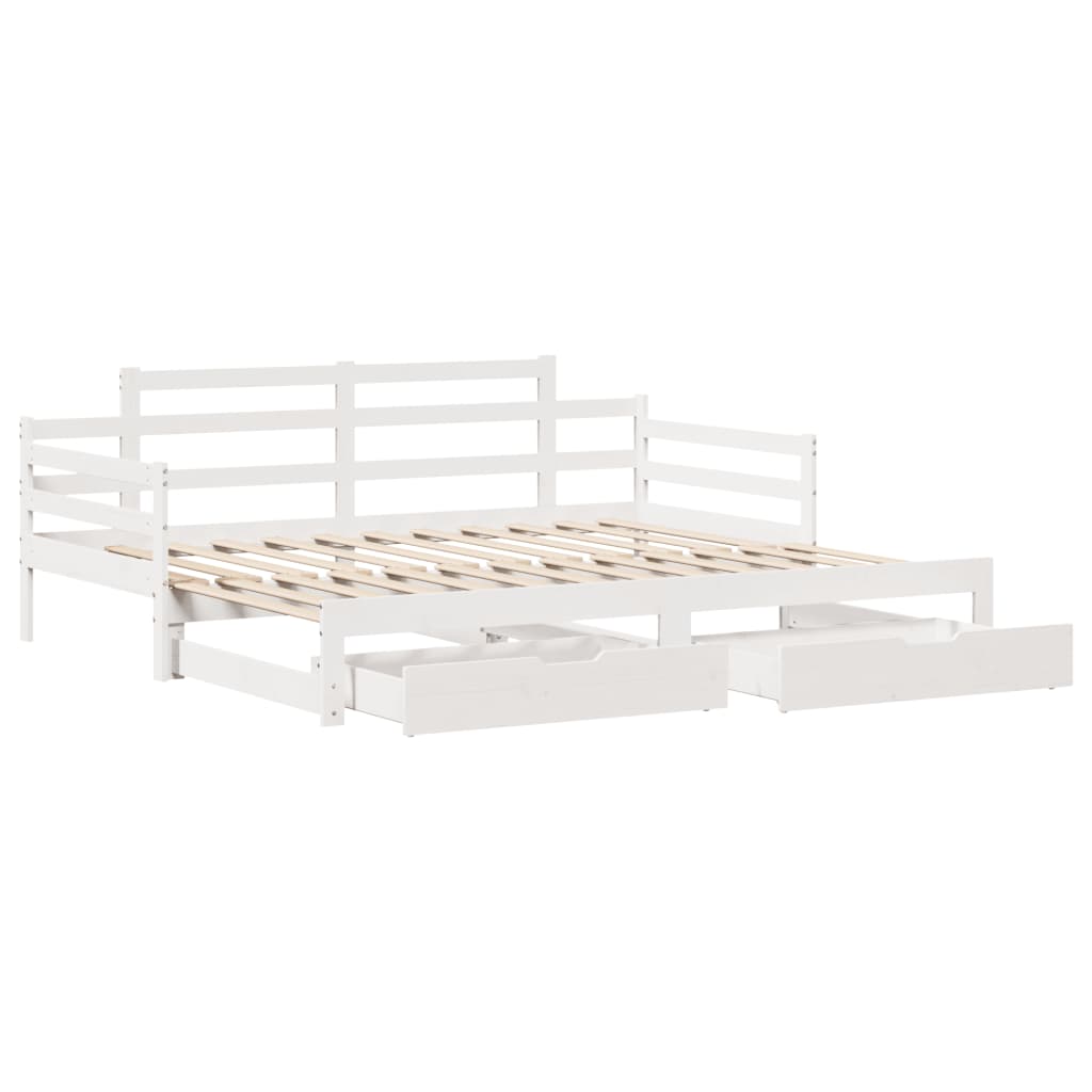 Slaapbank met onderschuifbed/lades zonder matras 90x190 cm wit