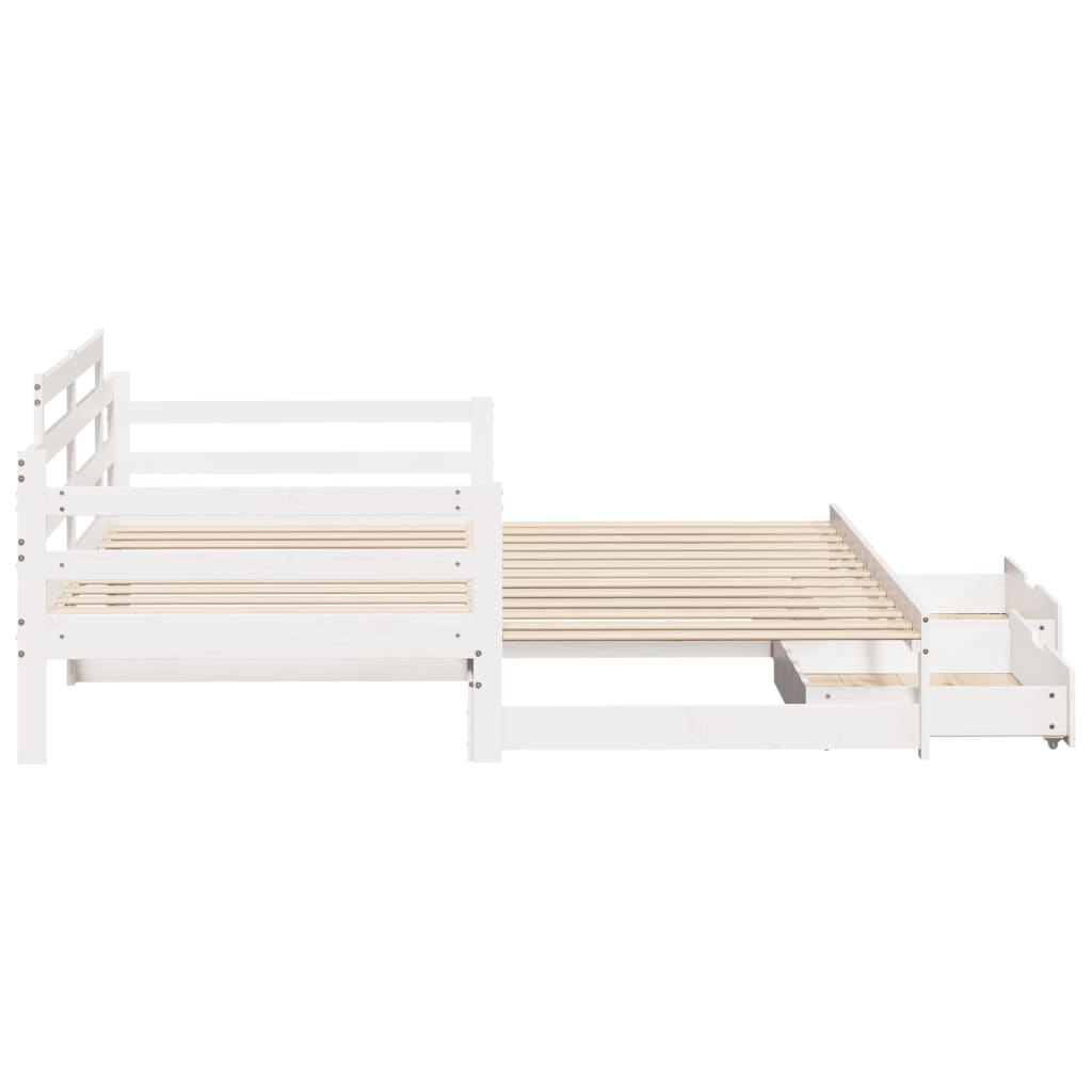 Slaapbank met onderschuifbed/lades zonder matras 90x190 cm wit