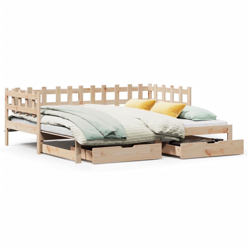 Slaapbank met onderschuifbed en lades 90x190 cm grenenhout Bedden & bedframes | Creëer jouw Trendy Thuis | Gratis bezorgd & Retour | Trendy.nl