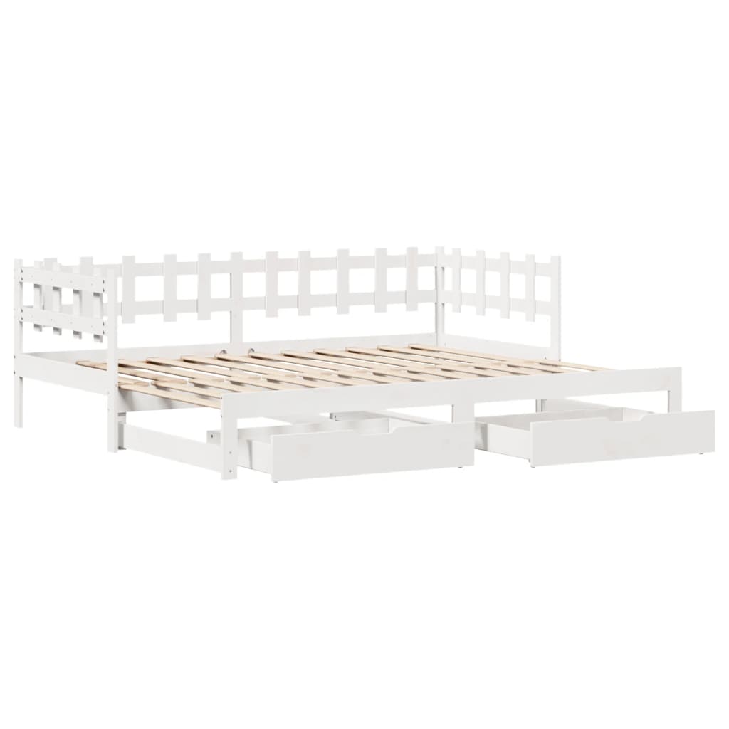 Slaapbank met onderschuifbed/lades zonder matras 90x190 cm wit