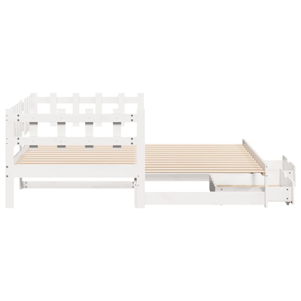 Slaapbank met onderschuifbed/lades zonder matras 90x190 cm wit