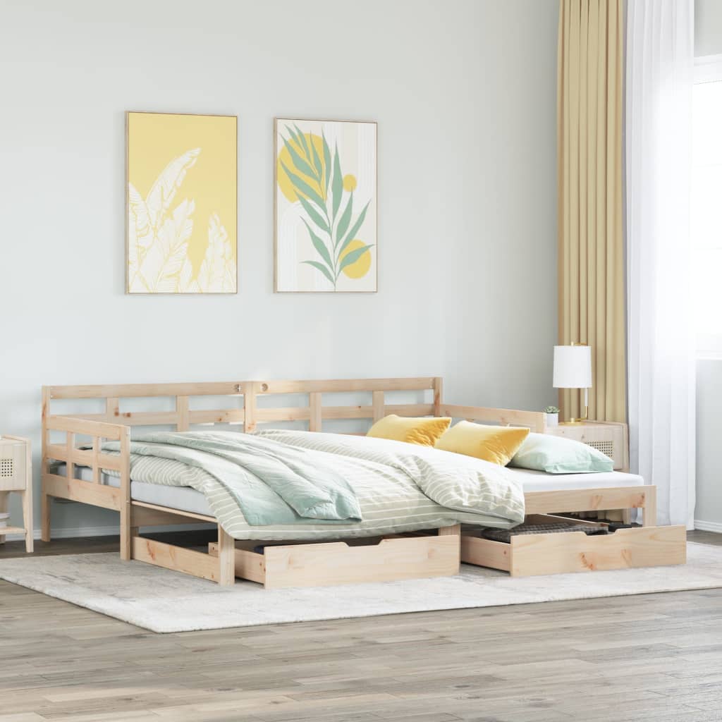 Slaapbank met onderschuifbed en lades 90x190 cm grenenhout Bedden & bedframes | Creëer jouw Trendy Thuis | Gratis bezorgd & Retour | Trendy.nl