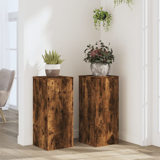 Plantenstandaards 2 st 30x30x70 cm bewerkt hout gerookt eiken Plantenstandaarden | Creëer jouw Trendy Thuis | Gratis bezorgd & Retour | Trendy.nl