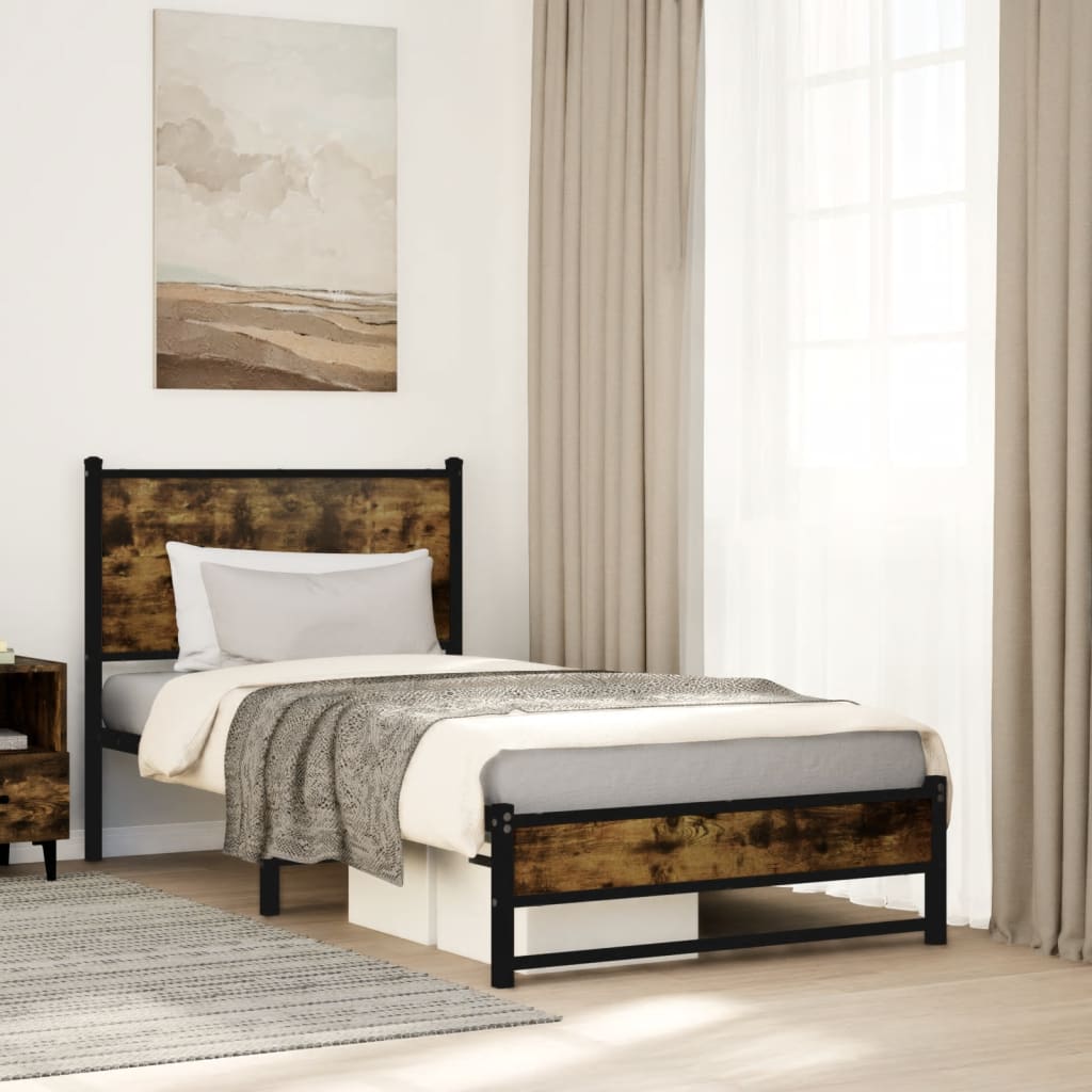 Bedframe zonder matras metaal gerookt eikenkleurig 90x190 cm Bedden & bedframes | Creëer jouw Trendy Thuis | Gratis bezorgd & Retour | Trendy.nl