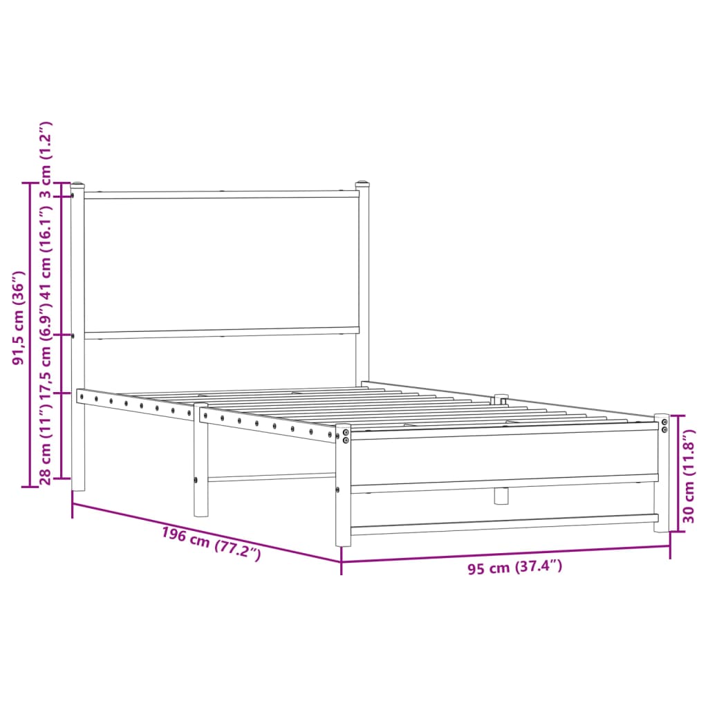 Bedframe zonder matras metaal gerookt eikenkleurig 90x190 cm Bedden & bedframes | Creëer jouw Trendy Thuis | Gratis bezorgd & Retour | Trendy.nl