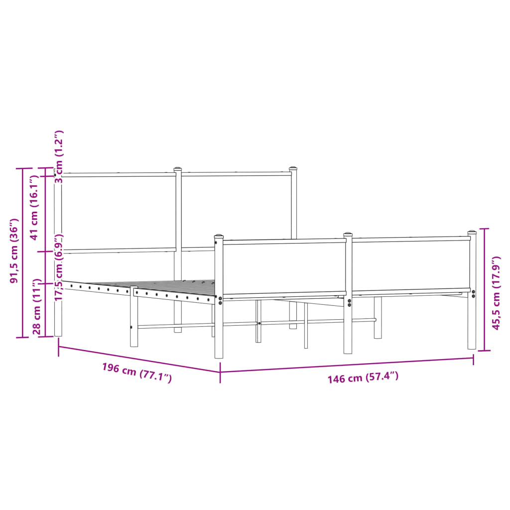 Bedframe zonder matras metaal gerookt eikenkleurig 140x190 cm Bedden & bedframes | Creëer jouw Trendy Thuis | Gratis bezorgd & Retour | Trendy.nl