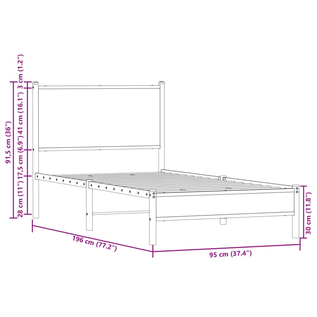 Bedframe zonder matras metaal sonoma eikenkleurig 90x190 cm Bedden & bedframes | Creëer jouw Trendy Thuis | Gratis bezorgd & Retour | Trendy.nl