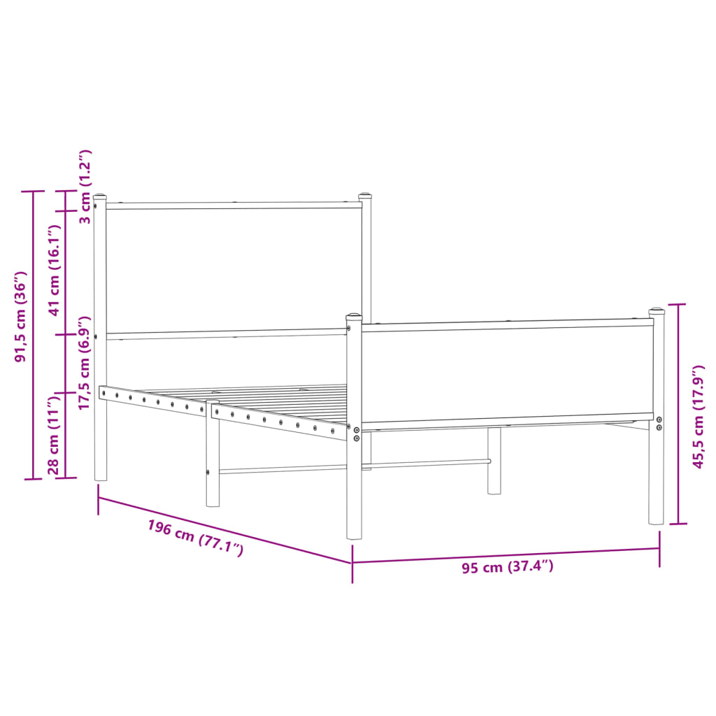 Bedframe zonder matras metaal sonoma eikenkleurig 90x190 cm Bedden & bedframes | Creëer jouw Trendy Thuis | Gratis bezorgd & Retour | Trendy.nl