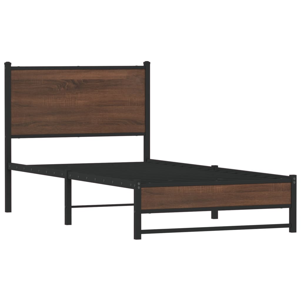 Bedframe met hoofdbord metaal bruin eikenkleurig 90x190 cm Bedden & bedframes | Creëer jouw Trendy Thuis | Gratis bezorgd & Retour | Trendy.nl