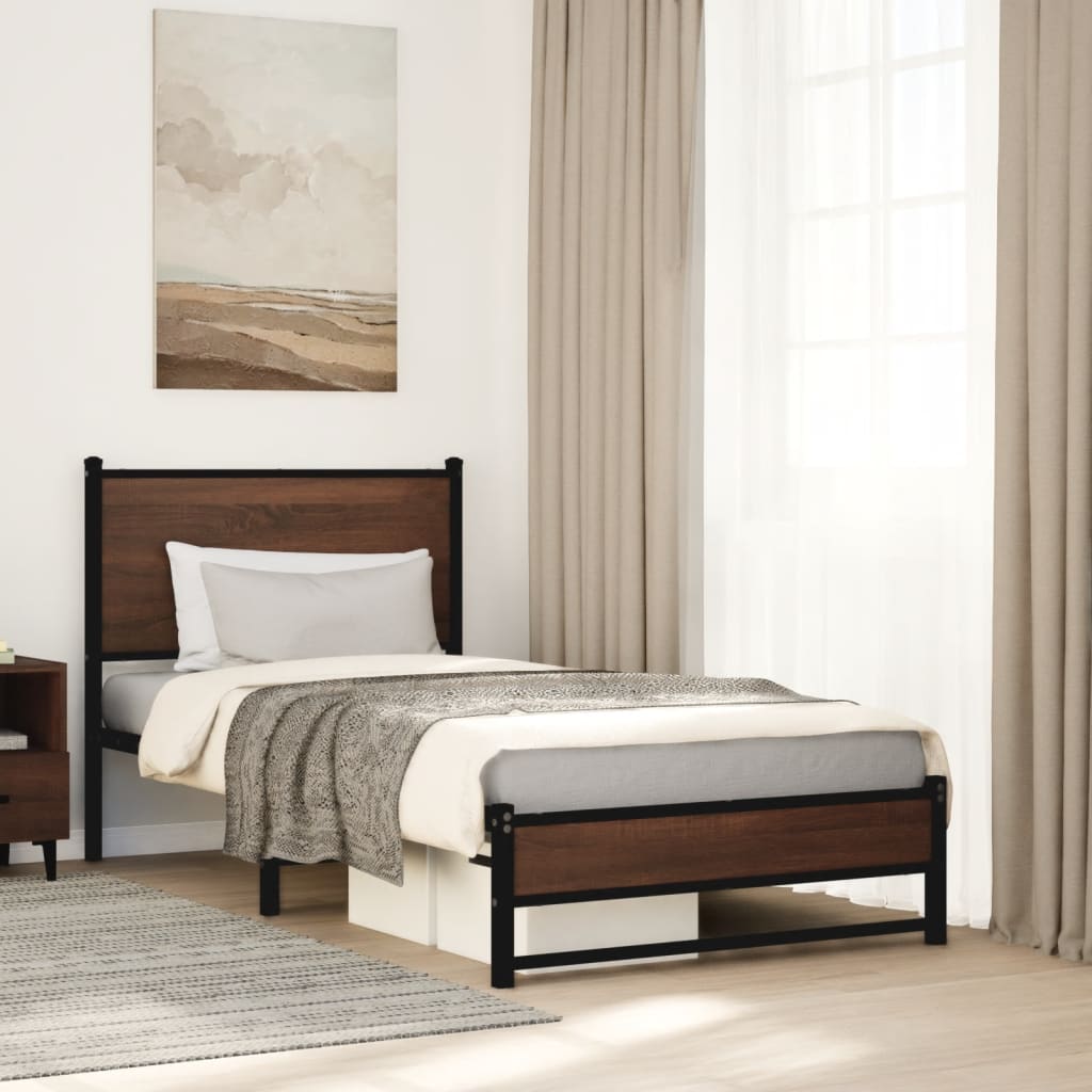 Bedframe met hoofdbord metaal bruin eikenkleurig 90x190 cm Bedden & bedframes | Creëer jouw Trendy Thuis | Gratis bezorgd & Retour | Trendy.nl