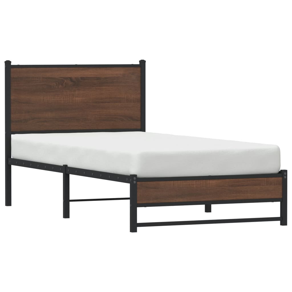 Bedframe met hoofdbord metaal bruin eikenkleurig 90x190 cm Bedden & bedframes | Creëer jouw Trendy Thuis | Gratis bezorgd & Retour | Trendy.nl