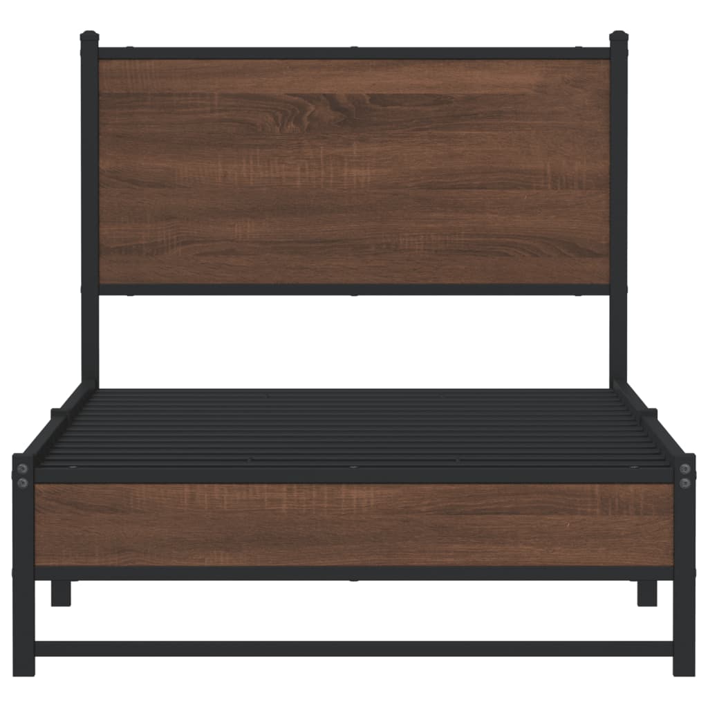 Bedframe met hoofdbord metaal bruin eikenkleurig 90x190 cm Bedden & bedframes | Creëer jouw Trendy Thuis | Gratis bezorgd & Retour | Trendy.nl