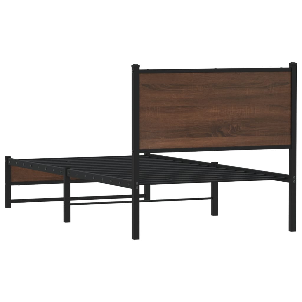 Bedframe met hoofdbord metaal bruin eikenkleurig 90x190 cm Bedden & bedframes | Creëer jouw Trendy Thuis | Gratis bezorgd & Retour | Trendy.nl