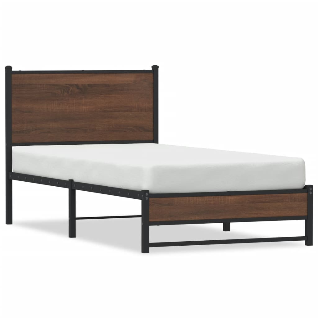 Bedframe met hoofdbord metaal bruin eikenkleurig 90x190 cm Bedden & bedframes | Creëer jouw Trendy Thuis | Gratis bezorgd & Retour | Trendy.nl