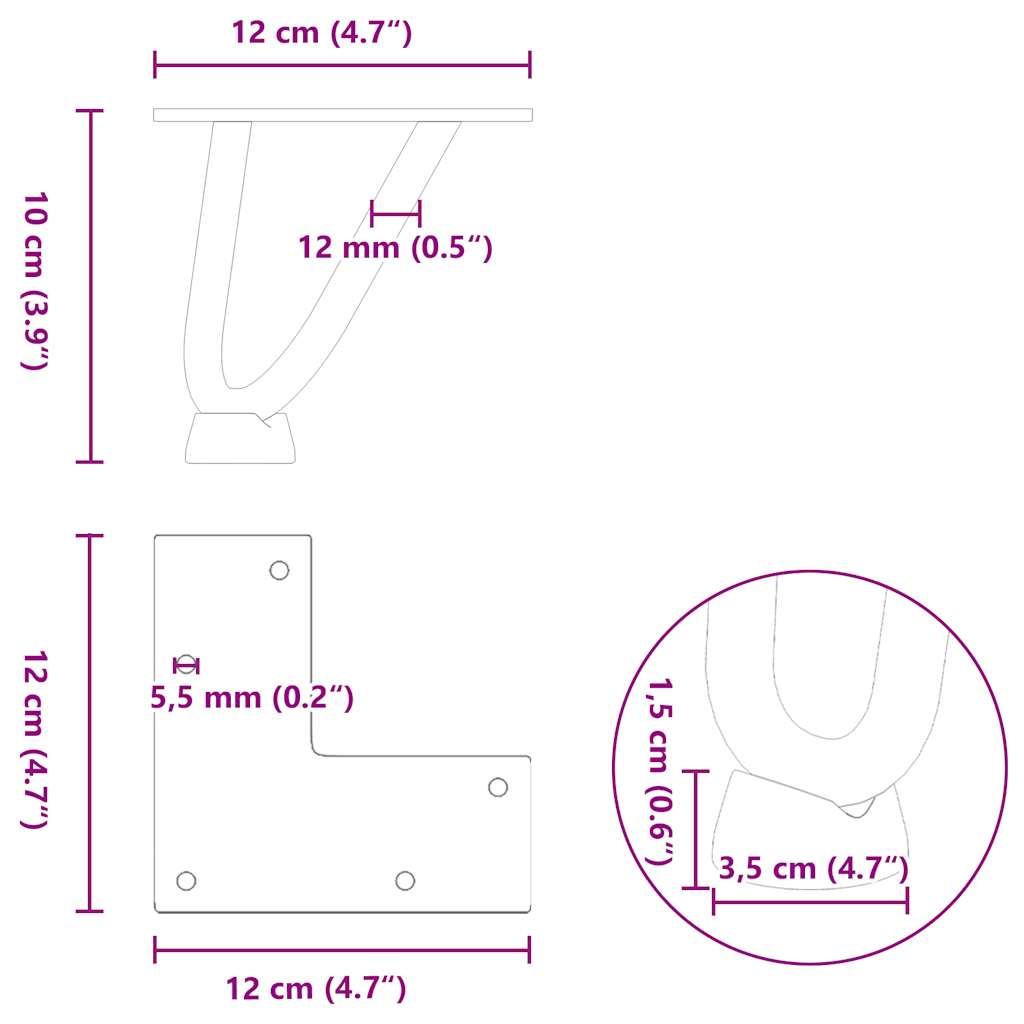 Haarspeld tafelpoten 4 st 10 cm massief staal zwart