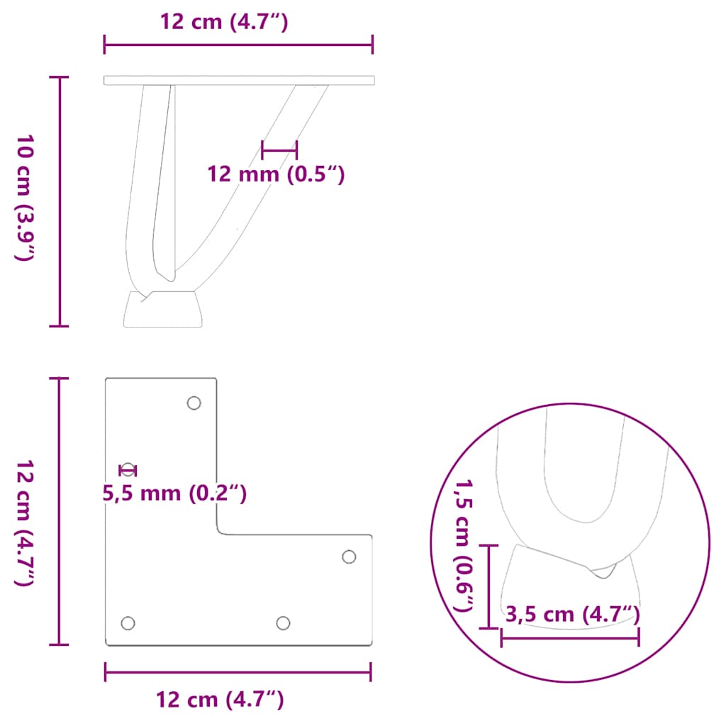 Haarspeld tafelpoten 4 st 10 cm massief staal wit