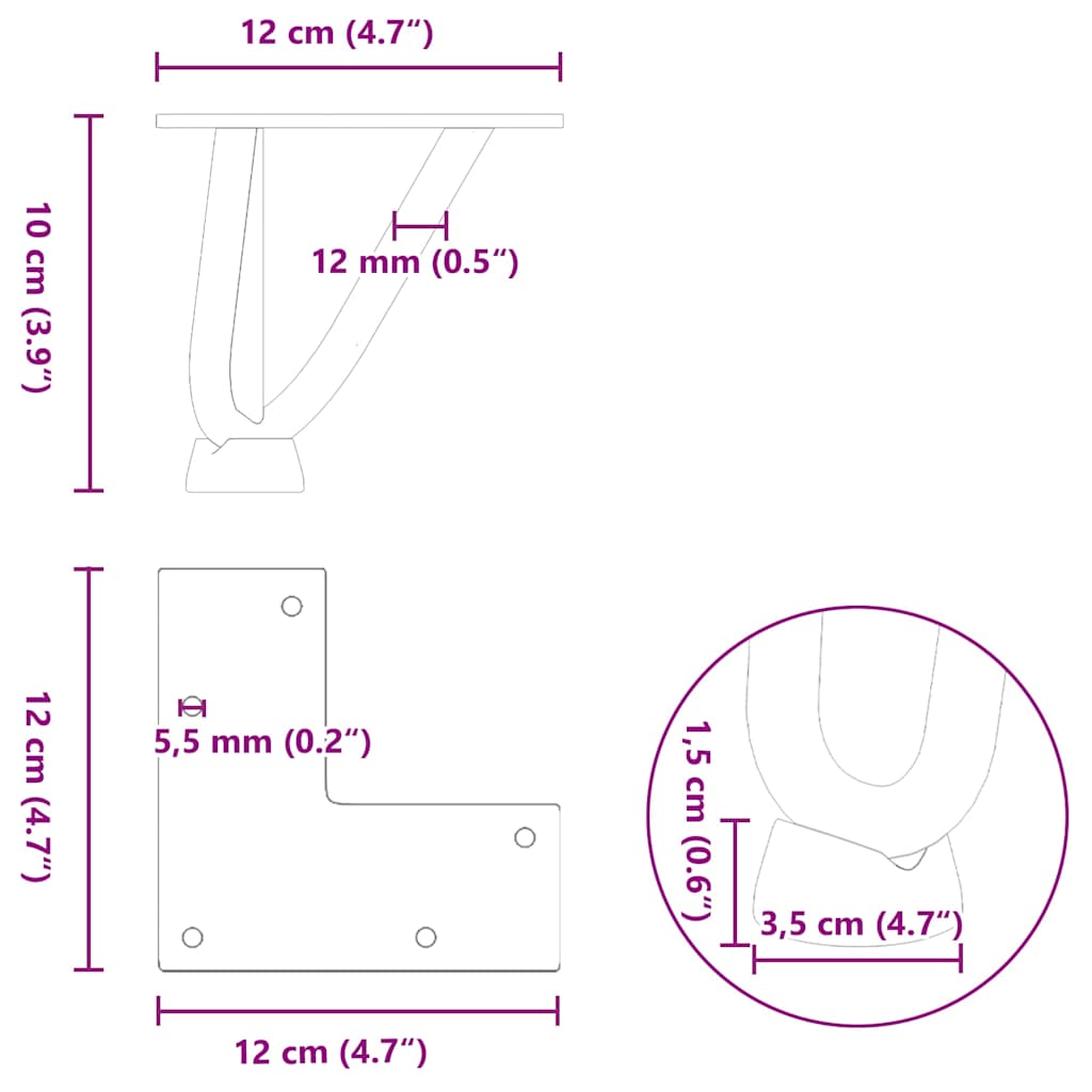 Haarspeld tafelpoten 4 st 10 cm massief staal antracietkleurig