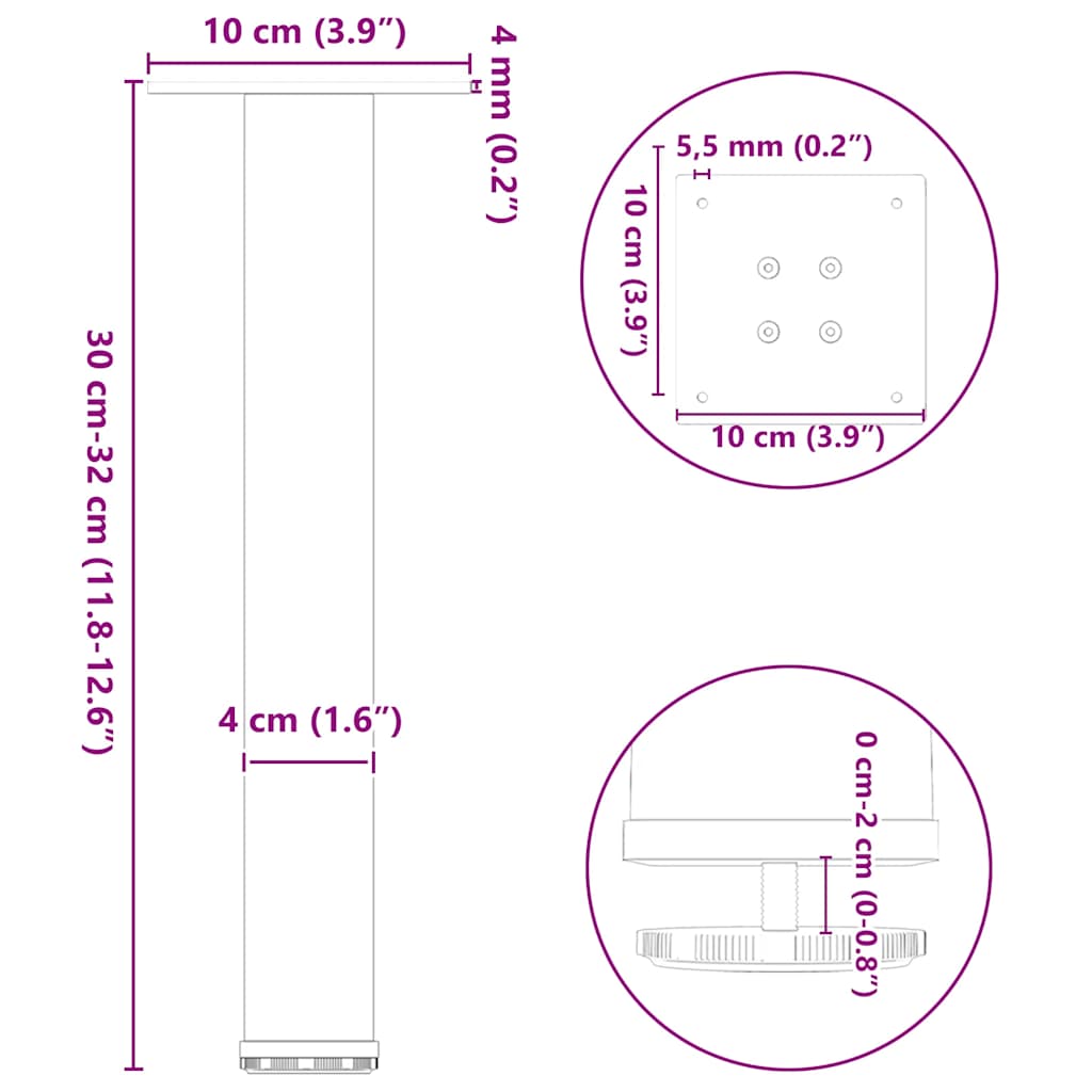 Salontafelpoten 4 st 30-32 cm staal zwart