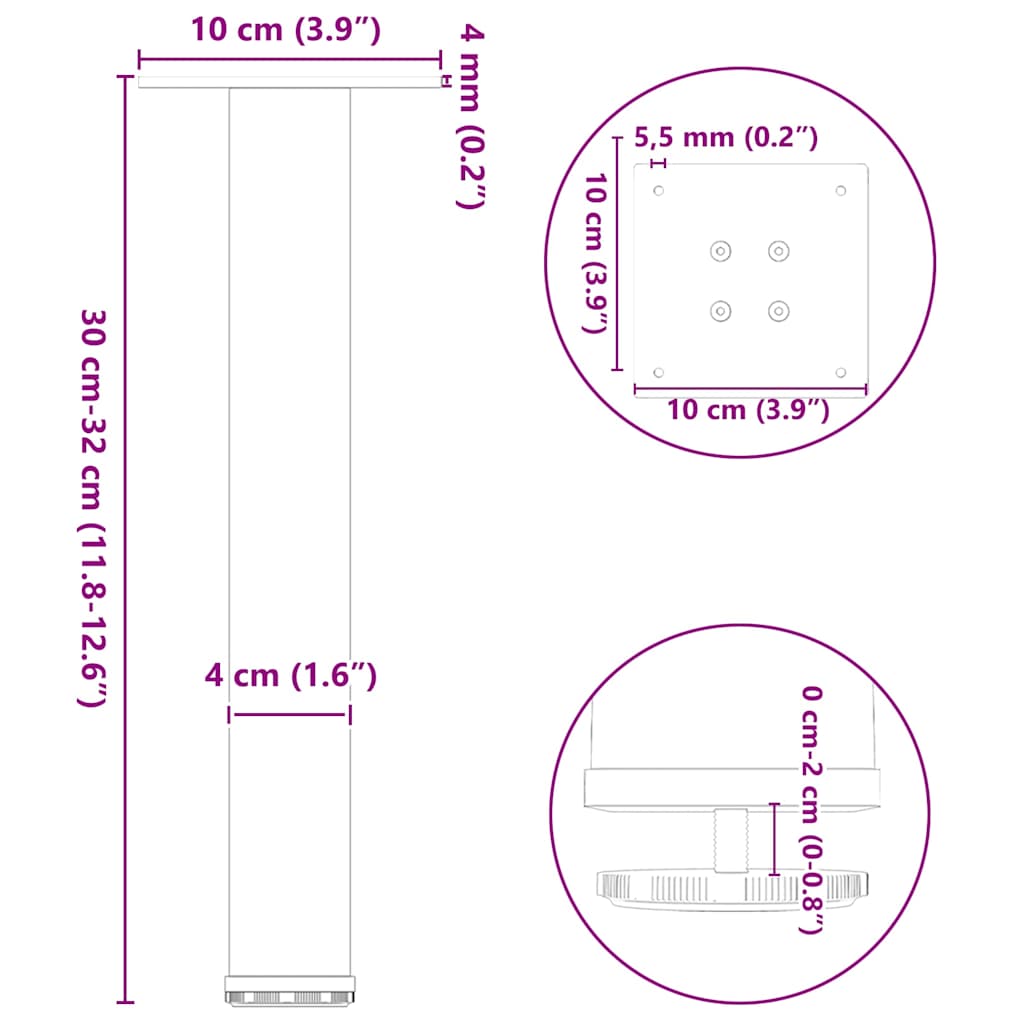 Salontafelpoten 4 st 30-32 cm staal antraciet