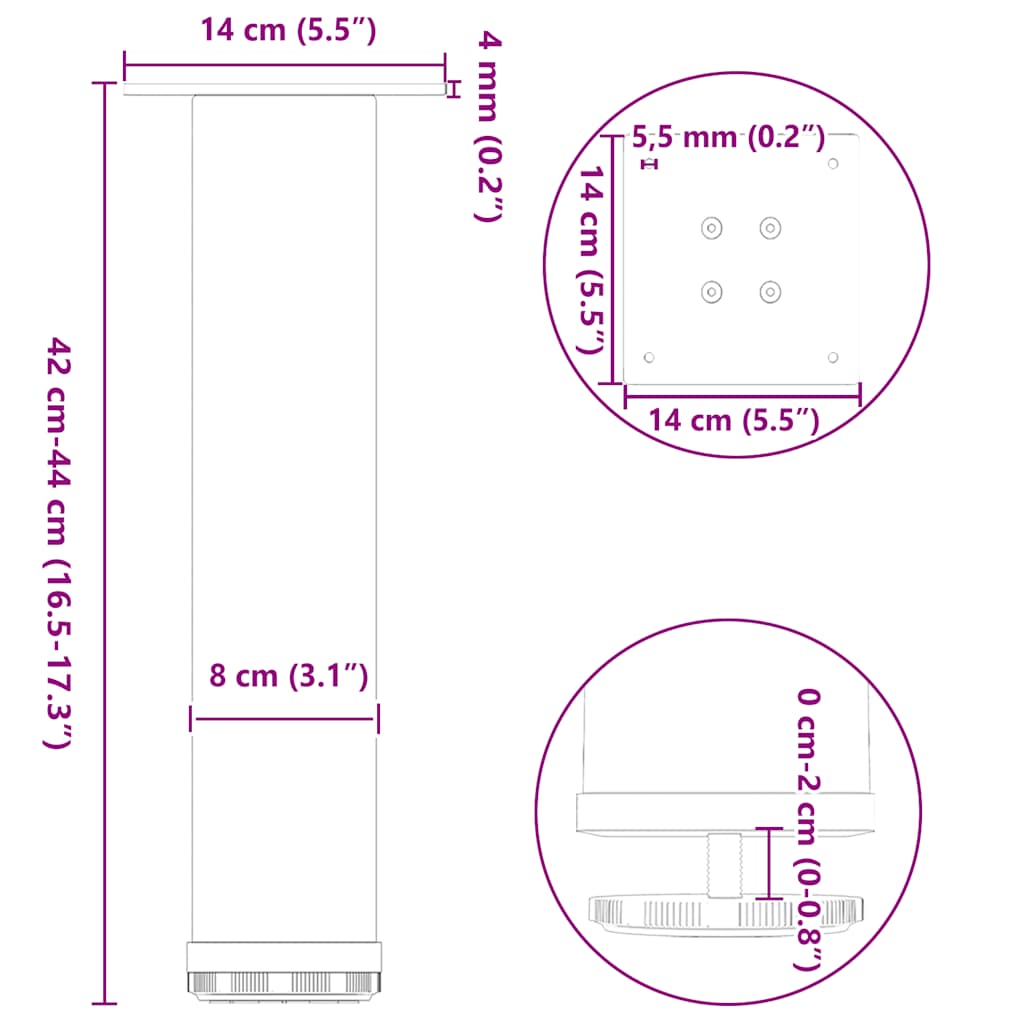 Salontafelpoten 4 st 42-44 cm staal wit