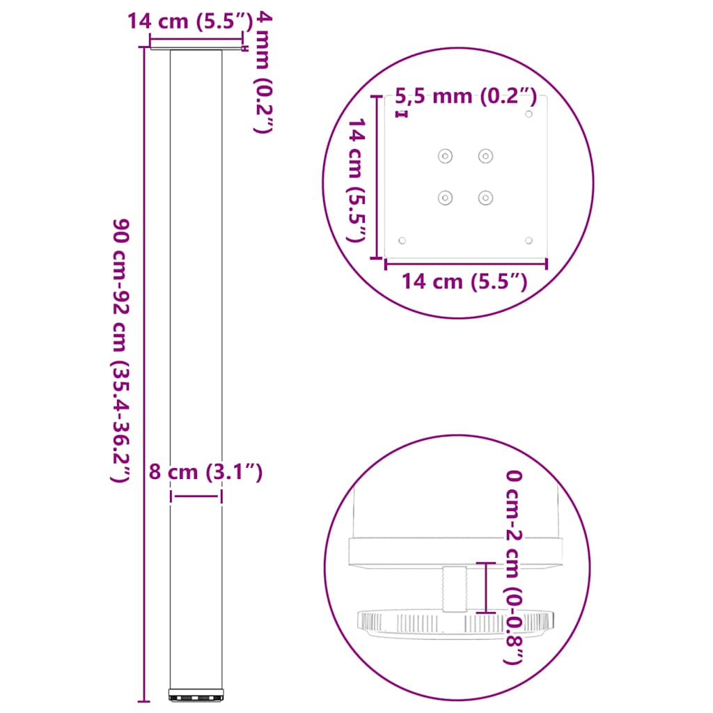 Salontafelpoten 4 st 90-92 cm staal zwart