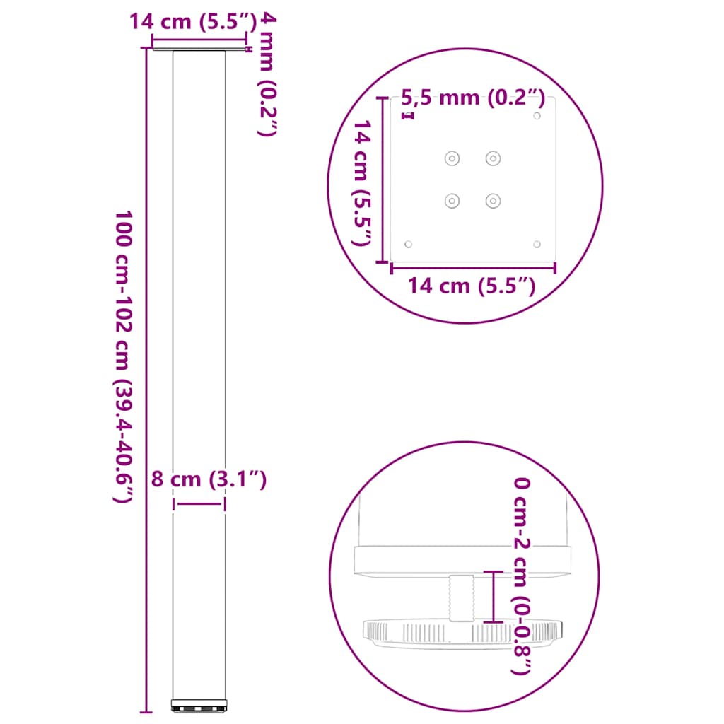 Salontafelpoten 4 st 100-102 cm staal zwart