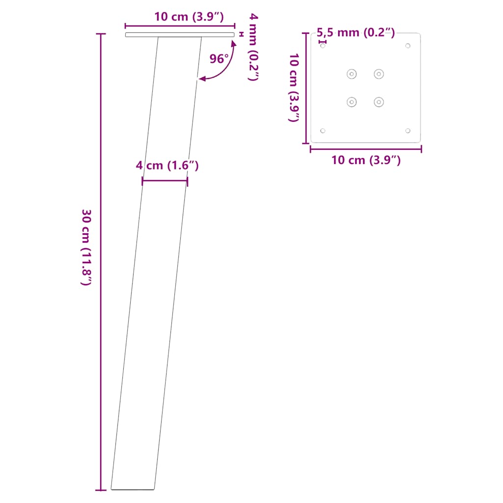 Salontafelpoten 4 st 30 cm staal antraciet