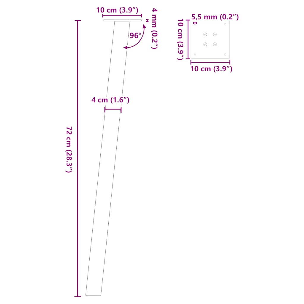 Salontafelpoten 4 st 72 cm staal zwart