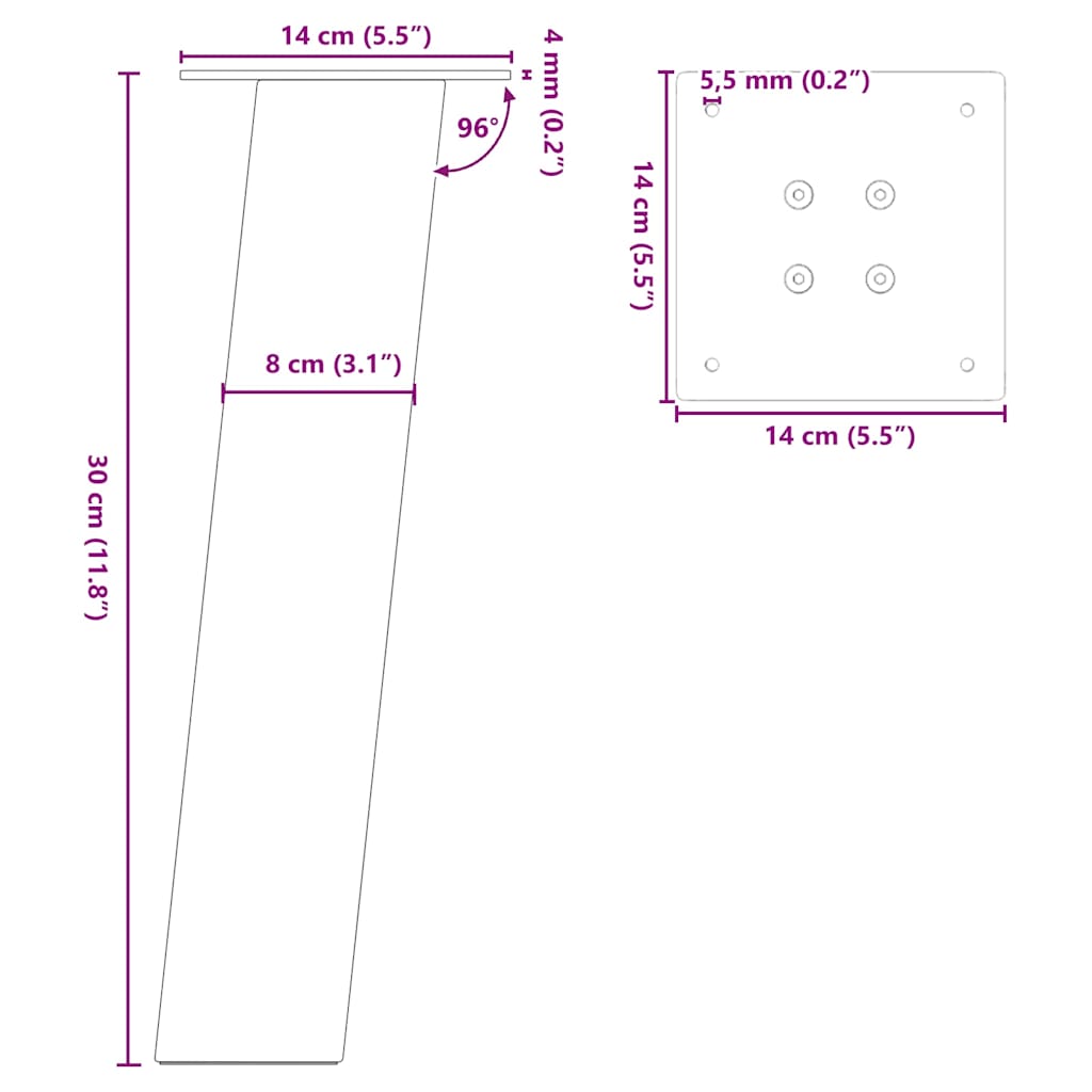 Salontafelpoten 4 st 30 cm staal zwart